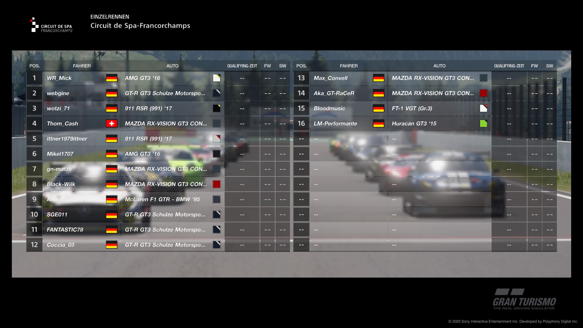 Startaufstellung Qualifyingrennen